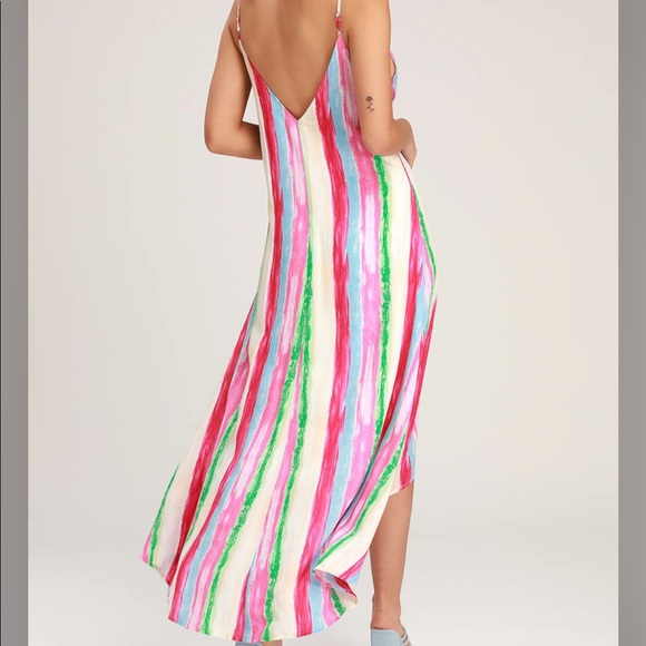 Lulu’s Brushstroke Multi Stripe High-Low Dress - Picture 3 of 10
